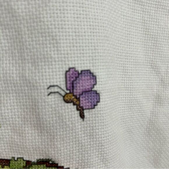 14” X 37 “ Topiary Flowers & Fruits Crossstitched Unframed - Picture 7 of 10